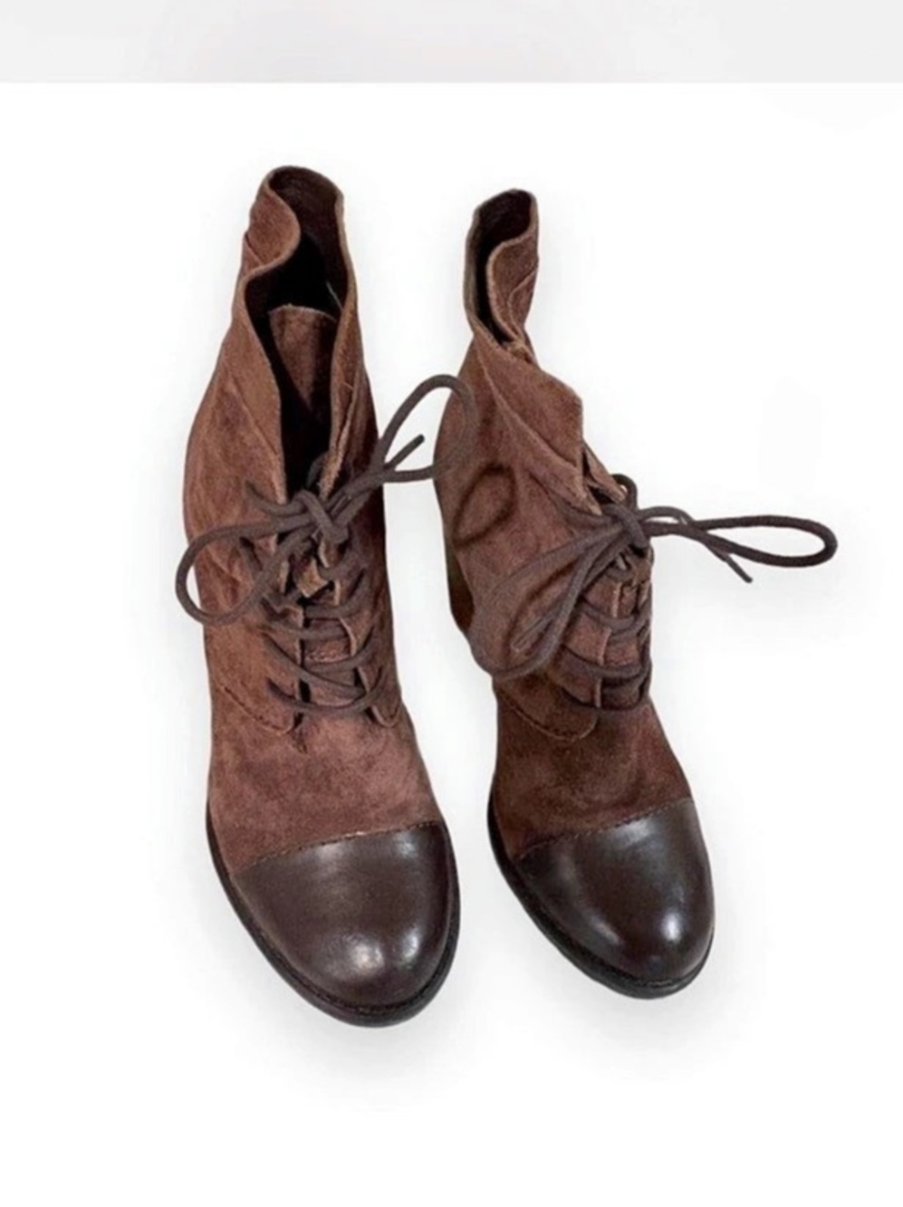 Franco Sarto Brown Lace-Up Heeled Boots